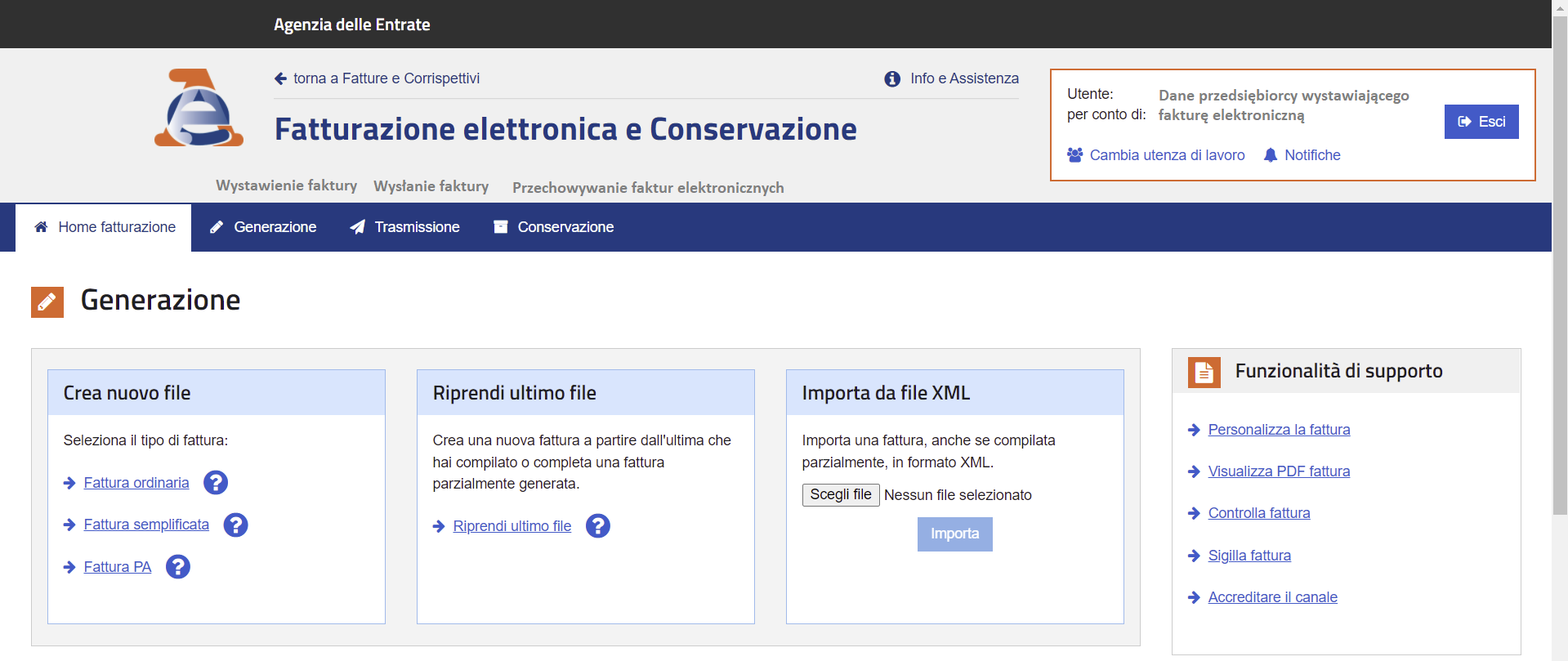 KSeF - Krajowy System e-Faktur we Włoszech - konto przedsiębiorcy