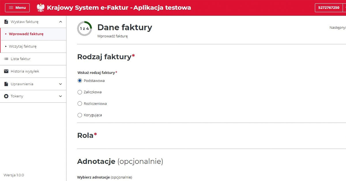 Faktura ustrukturyzowana - KSeF- dane faktury